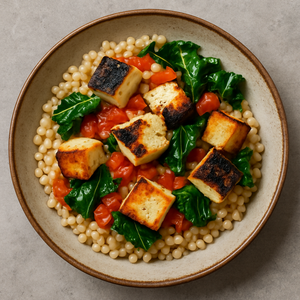 Giant Couscous with Halloumi and Buttery Veg